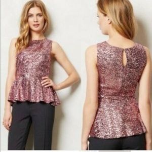 GUC Anthropologie pink sequin peplum blouse